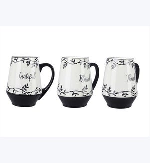 Ceramic Black and White Mugs, 3 Assorted