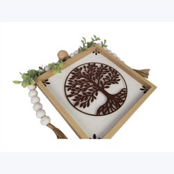 Wood Framed Tree of Life Box Sign with Blessing Bead Accents