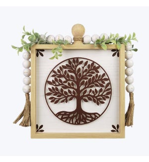 Wood Framed Tree of Life Box Sign with Blessing Bead Accents