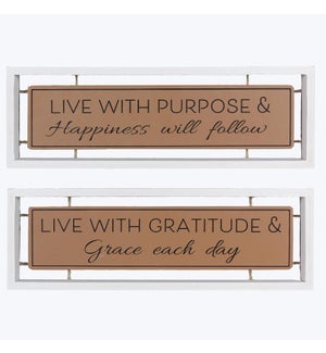 Wood/Faux Leather Tabletop Sign, 2 Ast