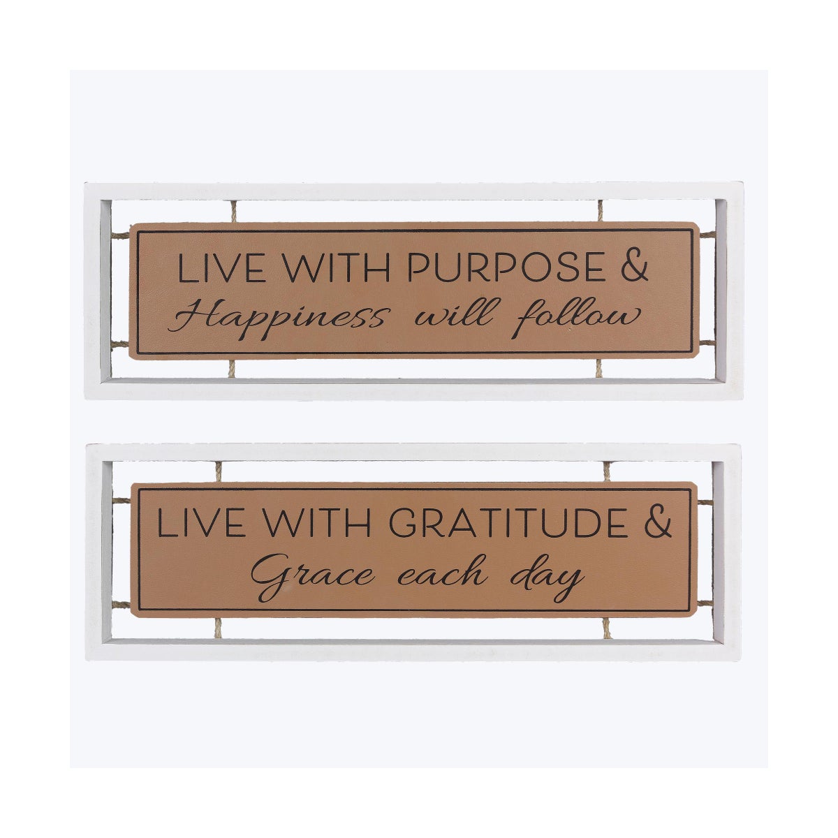 Wood/Faux Leather Tabletop Sign, 2 Assorted