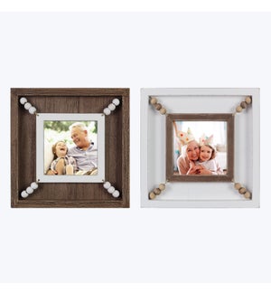 Wood 4X4 Photo Frame with Blessing Beads,  2 Ast