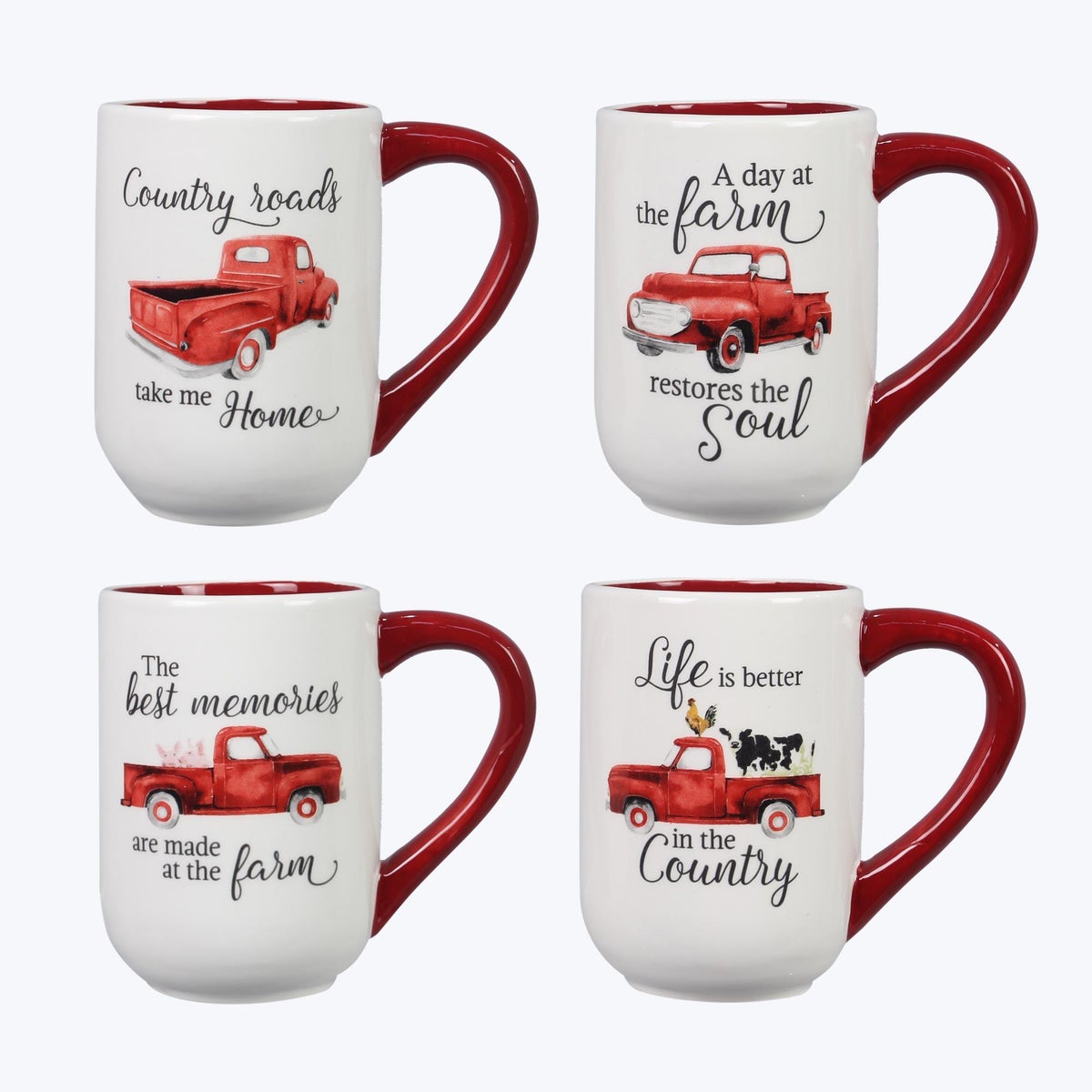 Ceramic Red Truck Mugs, 4 Assorted