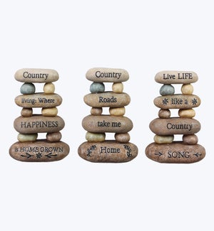 Resin Country Stacked Wellness Rock 3 Ast