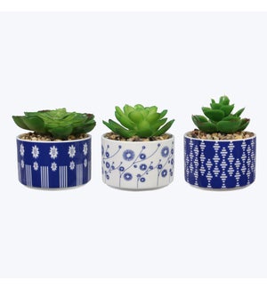 Ceramic Blue Planters with Artificial Succulents, 3 Assortment