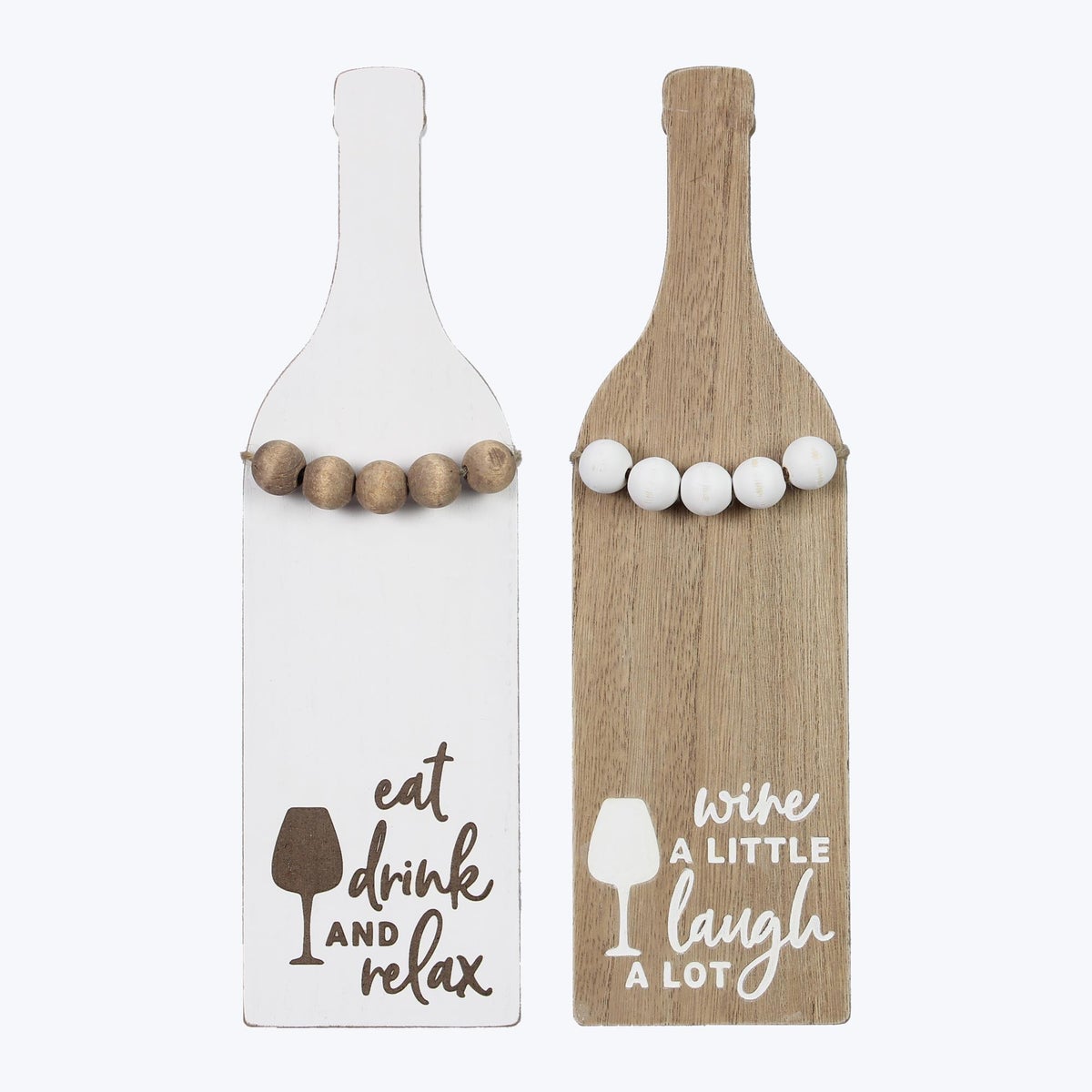 Wood Wine Bottle Shaped Wall Sign with Blessing Beads, 2 Ast
