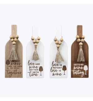Wood Tabletop Wine Bottle with Blessing Bead Sign, 4 Assorted