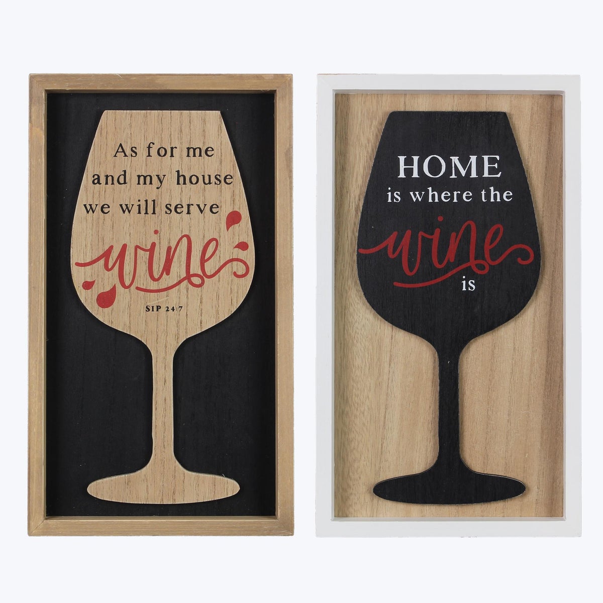 Wood Framed Wall Sign with Wine Glass 3D Lift, 2 Assorted