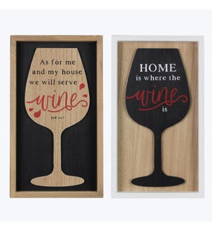 Wood Framed Wall Sign with Wine Glass 3D Lift, 2 Assorted