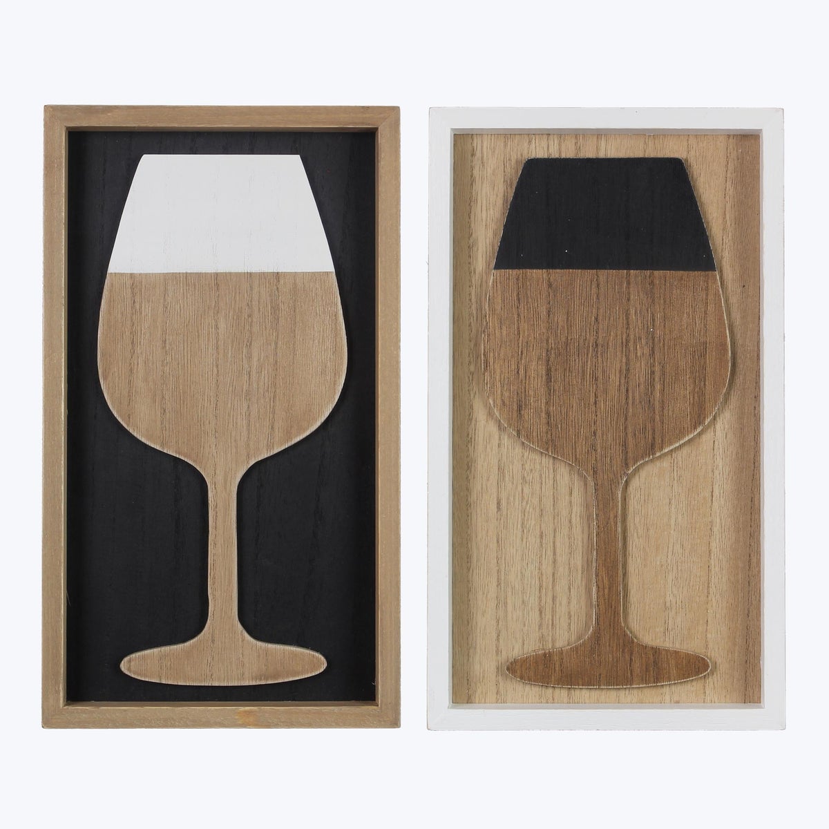 Wood Framed Wall Wine Glass Art, 2 Assorted
