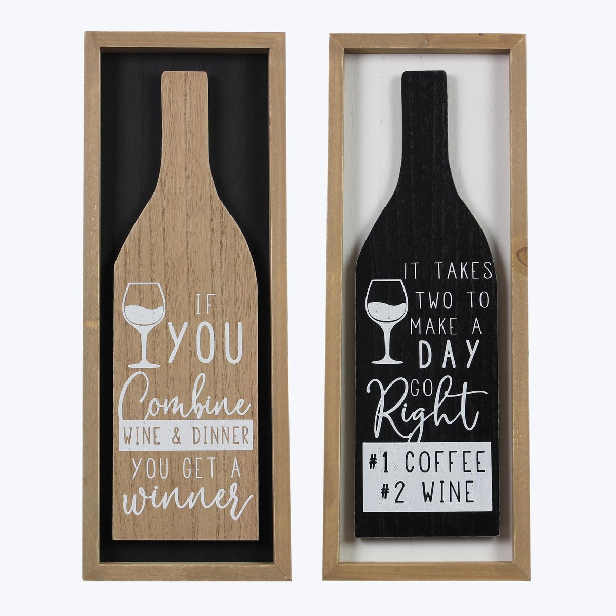 Wood Framed Wine Bottle Lift Wall Sign, 2 Assortments