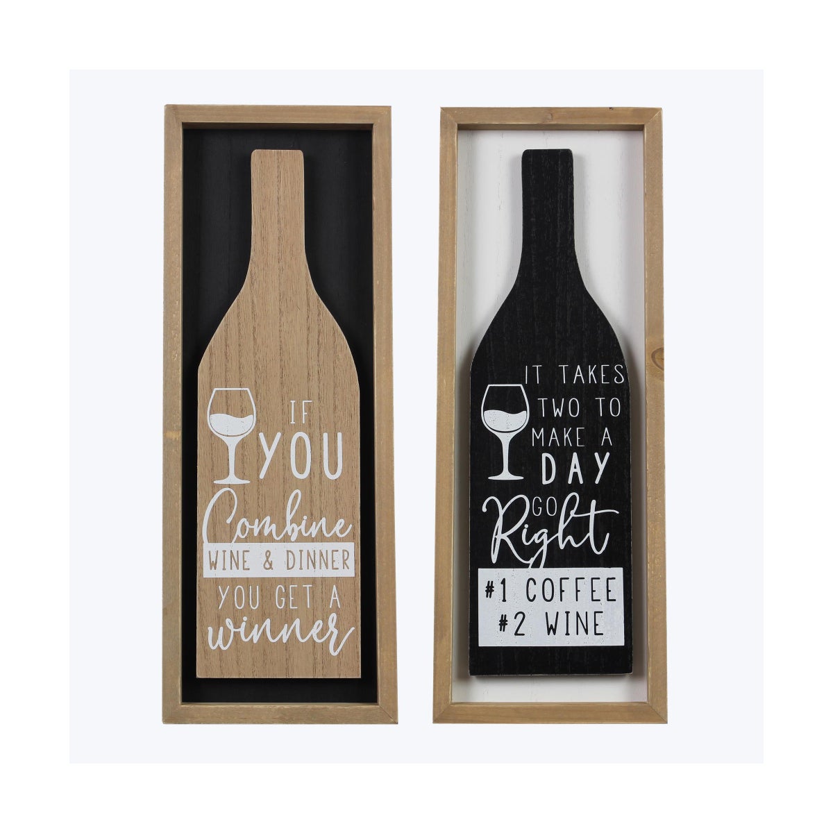 Wood Framed Wine Bottle Lift Wall Sign, 2 Assortments