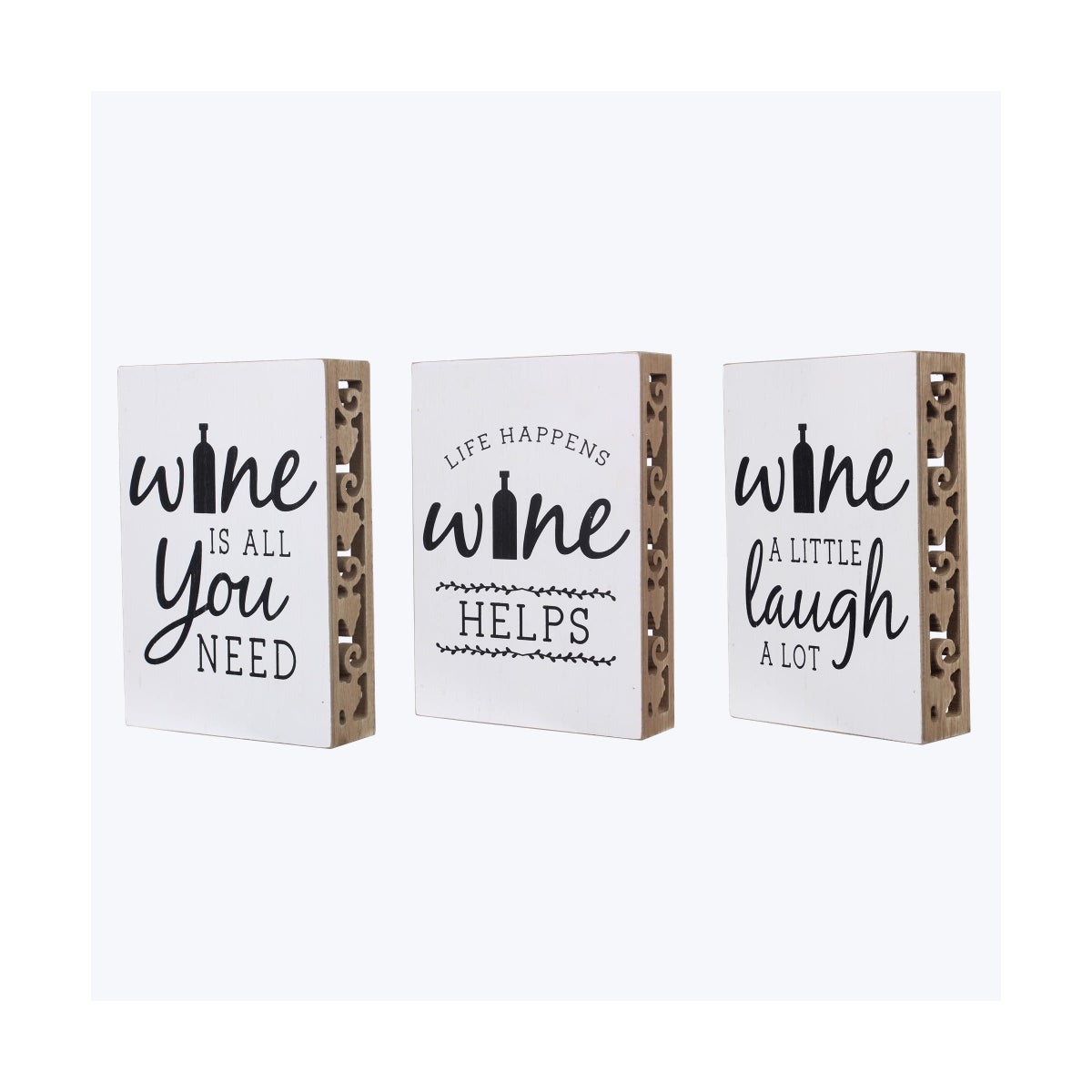 Wood Tabletop Wine Sign with Side Cutout Design, 3 Assorted