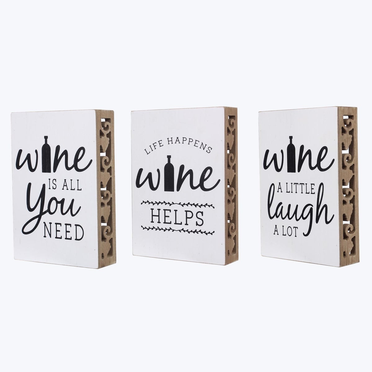 Wood Tabletop Wine Sign with Side Cutout Design, 3 Assorted