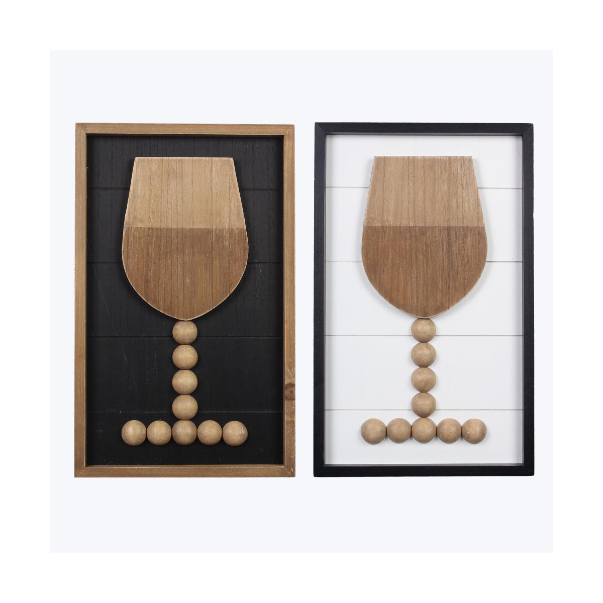 Wood Framed Wine Glass with Blessing Beads Stem Wall Art, 2 Assortments