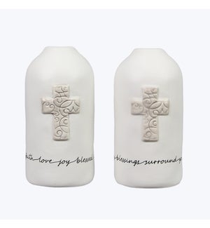Ceramic Faith Vase with Embossed Cross Design, 2 Assorted
