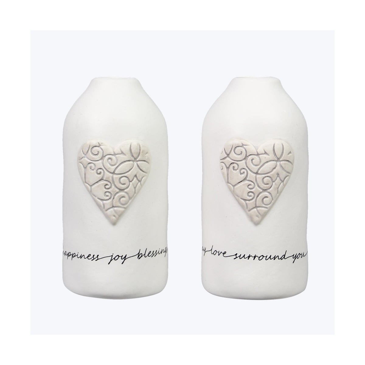 Ceramic Faith Vase with Embossed Heart, 2 Assorted
