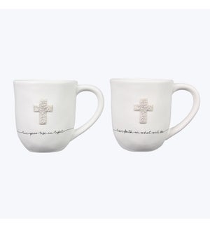 Ceramic Faith Mug with Embossed Cross, 2 Assorted