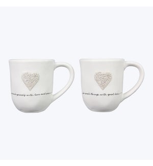 Ceramic Faith Mug with Heart Emboss, 2 Assorted