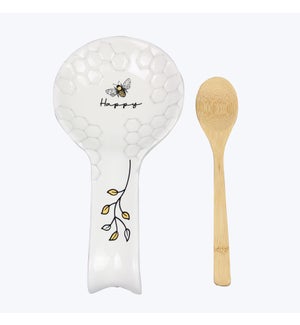 Honey Bee Ceramic Spoon Rest w/ Spoon