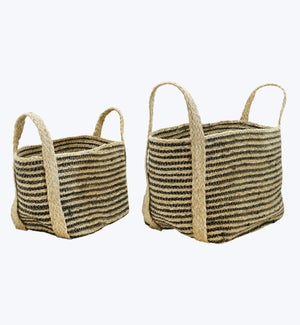 Braided Jute Basket with Handles, Set of 2