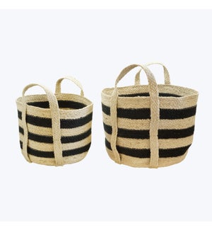 Braided Jute Basket with Handles, Set of 2