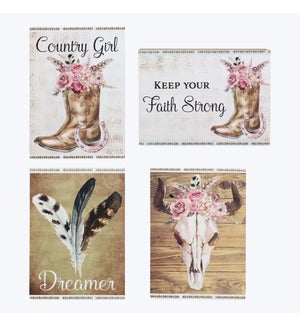 Wood Cowgirl Box Sign, 4 Assorted
