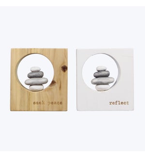 Wood Block Tabletop Sign with Resin Wellness Rock, 2 Assortment