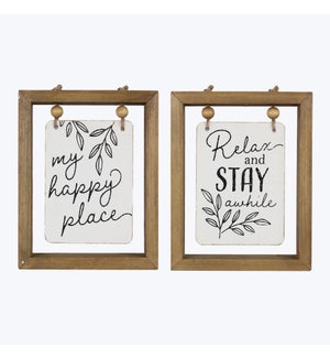 Wood Framed Tabletop Box with Sign on Hanger, 2 Assorted