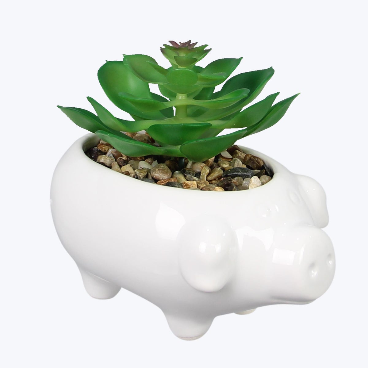 Ceramic Pig Planter with Artificial Succulent