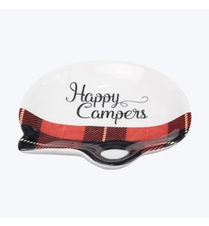 Ceramic Happy Camper Red Plaid Soap/Trivet Dish