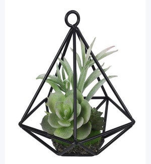 Artificial Mixed Succulent in Black Iron Stand