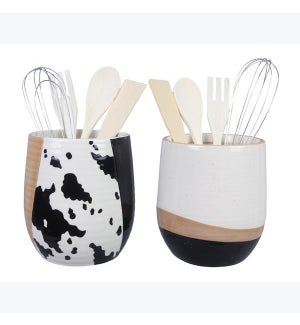 Ceramic Country Black and White Tool Holder, 2 Ast.