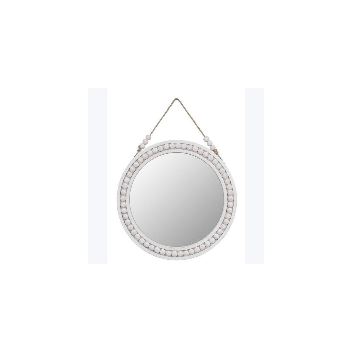 12 Round Mirror with Beaded Wood Frame with Rope