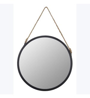 16 Round Mirror in Matte Black Metal Frame with Rope