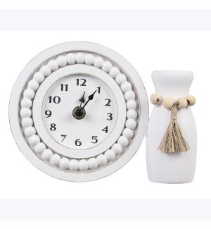 Wood Country Tabletop Clock with Wood Vase
