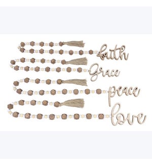 Wood Geometrics Blessing Beads with Cutout Words Attachment, 4 Ast.