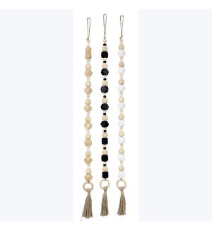 Wood Geometric Blessing Beads Hangers with Tassel Finial, 3 Ast