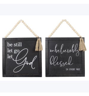 Wood Framed Wall Sign with Blessing Bead Hanger, 2 Ast