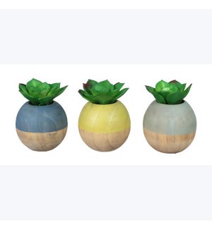 Wood Planter with Faux Succulents, 3 Ast, Wood