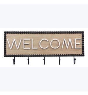 Wood Natural, Black & White Wall-Mounted Sign with Iron Hooks, Wood/MDF