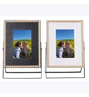 Wood Beaded 4x6 Picture Frame With Metal Stand, 2 Ast, Wood/MDF