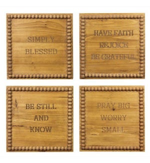 Wood Box Sign with Blessing Bead Trim Wall Sign, 4 Ast.