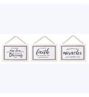 Wood Framed Wall Sign with Blessing Bead Hanger, 3 Ast.