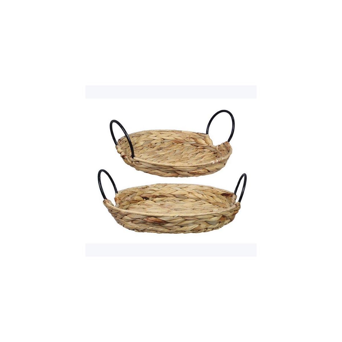 Woven Grass Round Tray with Handle, Set of 2