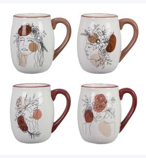 Ceramic Organic Face Art 22oz Mug, 4 Ast.