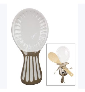 Ceramic Inspirational Home Spoon Rest w/ Wood Spoon