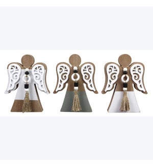 Wood Inspirational Home Angel Tabletop Sign With Beads and Tassel, 3 Ast, Wood/MDF