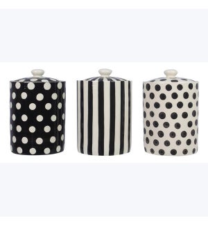 Stoneware Black and White Canister, 3 Ast.