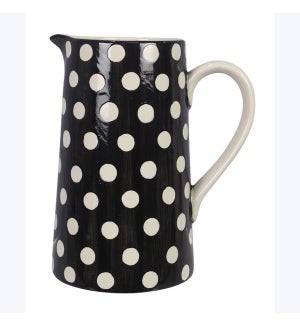 Stoneware Black and White Polka Dot Vase/Pitcher, 50 oz
